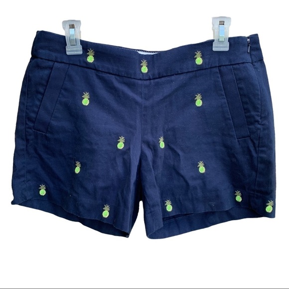 J.Crew Women's Size 6 Chino Shorts Navy Blue, Pineapple Embroidery G2319 - Picture 2 of 5